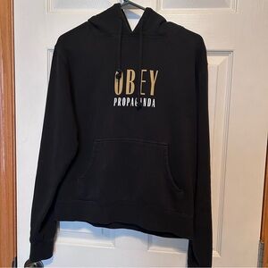 Obey Black Hoodie with Gold Lettering